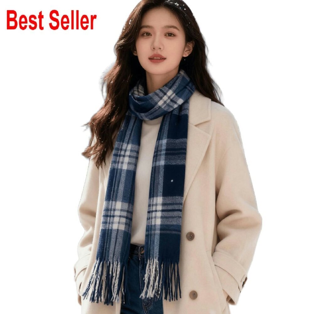 Oversized Cashmere Feel Plaid Scarf Elegant Winter Shawl Wrap Versatile
